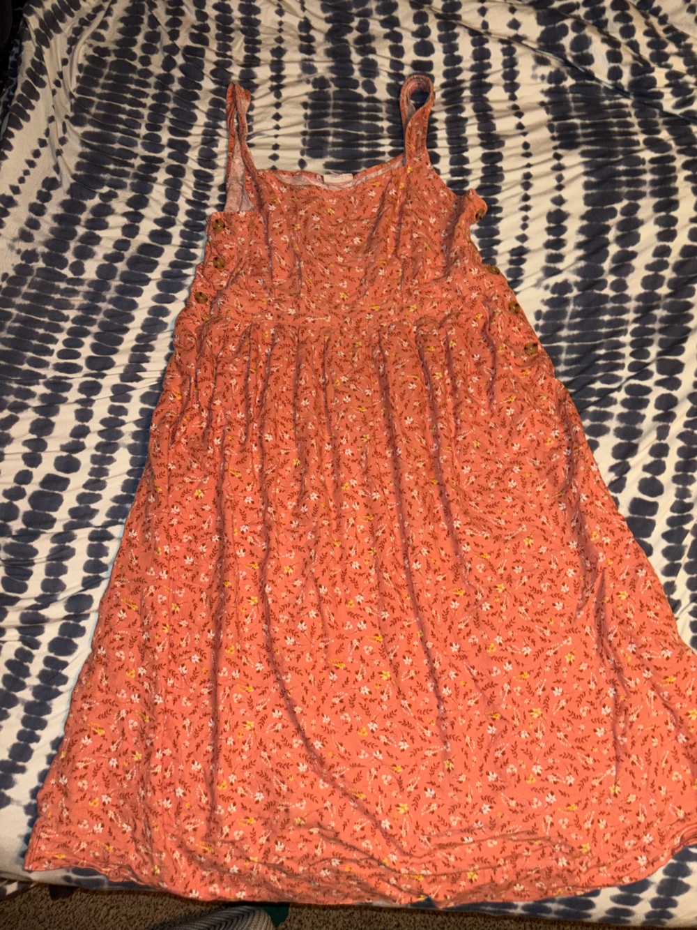 Floral summer sun Coral tank Midi Dress rayon linen blend